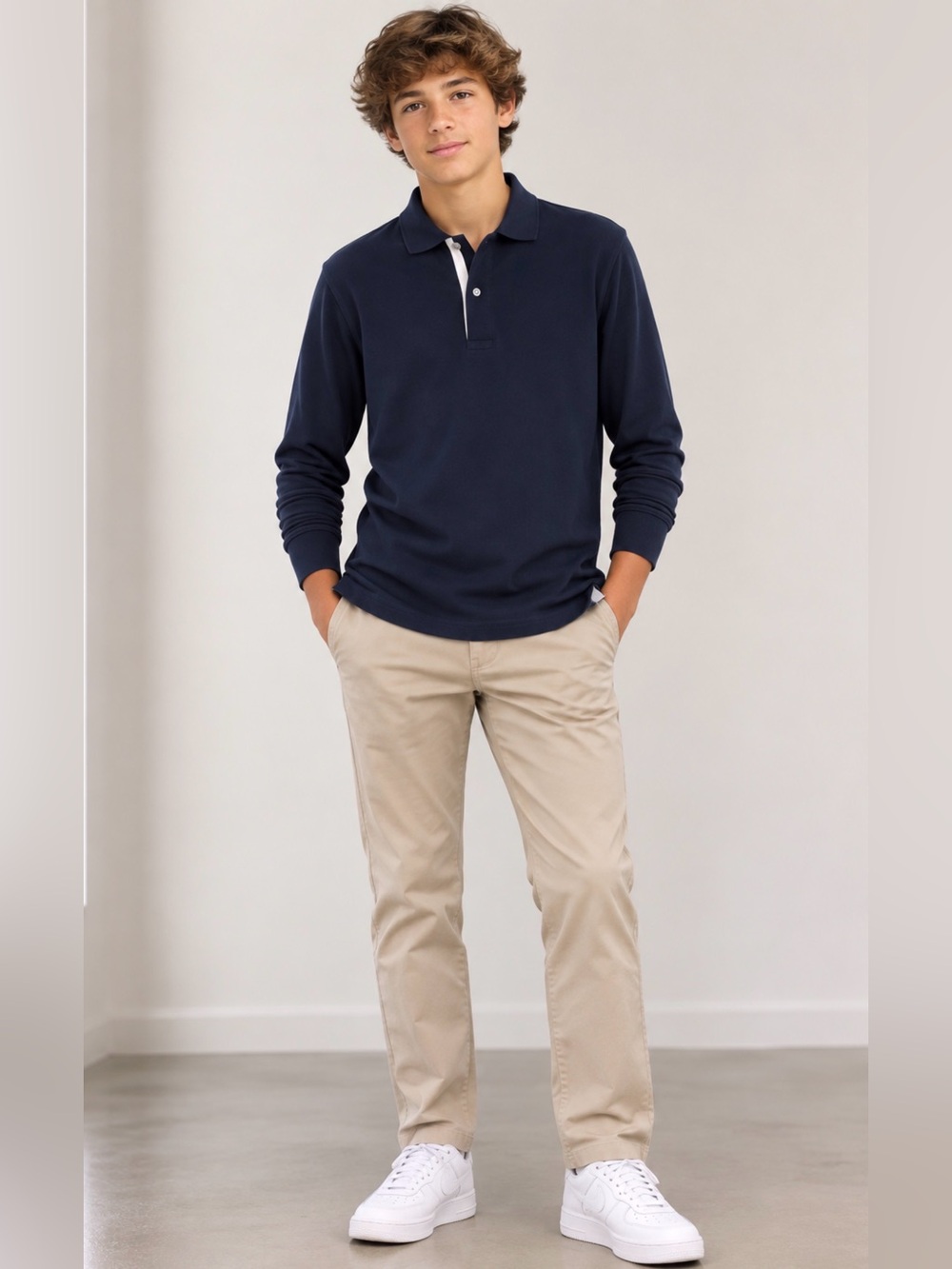 Lord & Taylor Teen Navy Long-Sleeve Polo